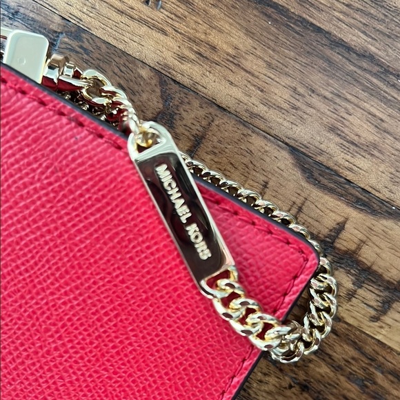 Michael Kors Red Crossbody Wallet Bag Gold Tone Michael Kors Chain jet set - Picture 9 of 16